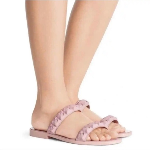 Stuart Weitzman Dusty Rose Rosita Debossed Sandals Rubber Slides 7 BarbieCore - Picture 13 of 13